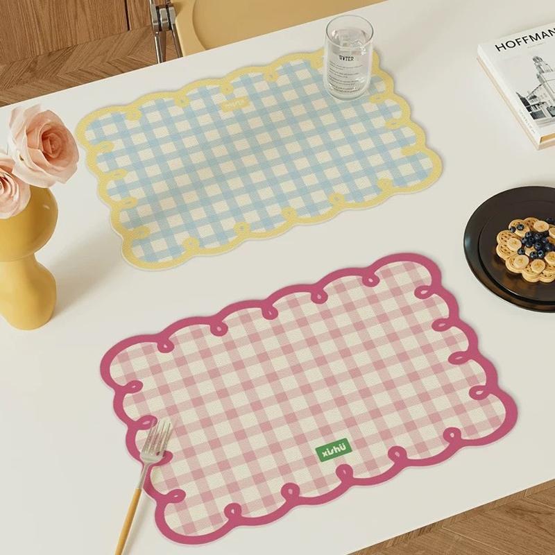 Dining Room Placemats Dopamine Grid Oil-Proof Waterproof Pu Leather Table Mat Heat-Resistant Kitchen Tableware Bistro Bar Home