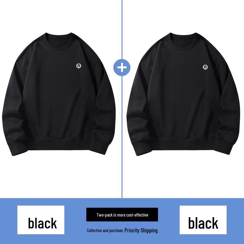 Lulu Men's Plus Velvet Round Neck Hoodie 2025 Autumn/Winter, Long Sleeve Couple Style Pullover.