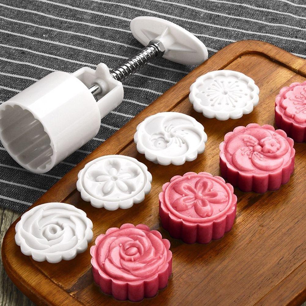 5Pcs/Set Flower Decor Mold 4 Stamps Pastry Hand Pressing Cookie MoonCake Cutter