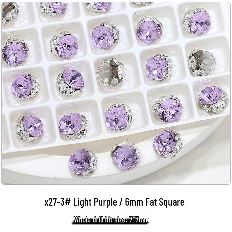 Flash K9 6mm Fat Square Rhinestones for Nail Art - Multi-faceted, No Base Holder, Wearable Nail Accessories