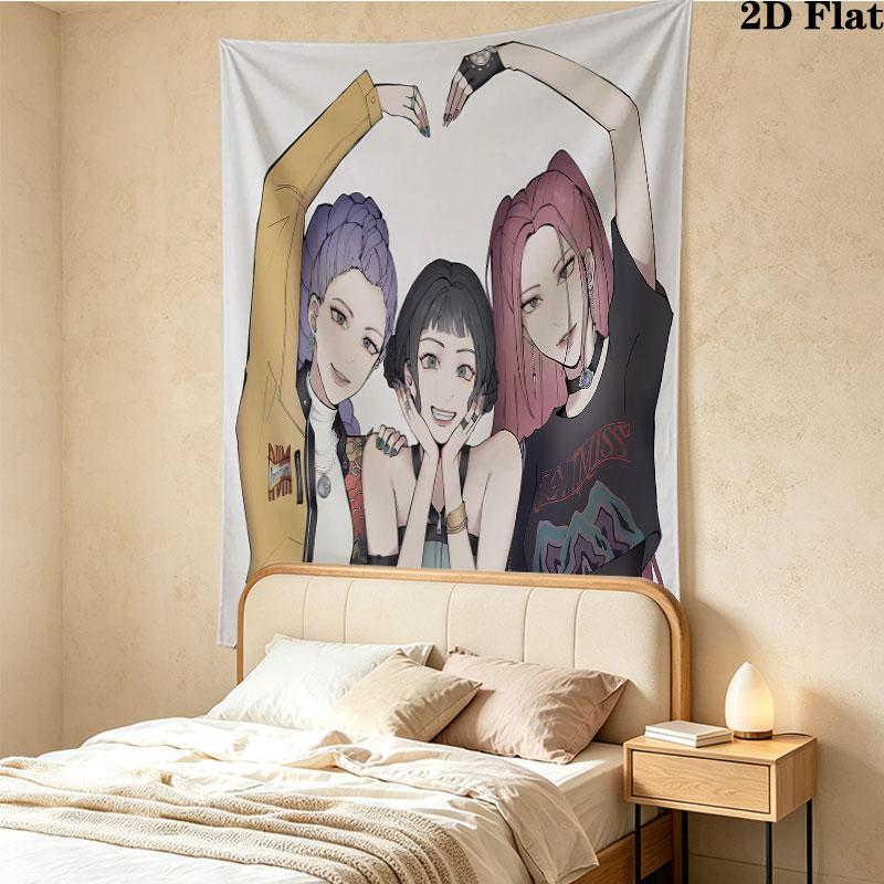 Tapisserie Demon Hunters Kpop Accroche Murale Esthétique Couverture en Tissu Imprimé Tapisseries Décoratives Pour Chambre Salon Décoration de Maison