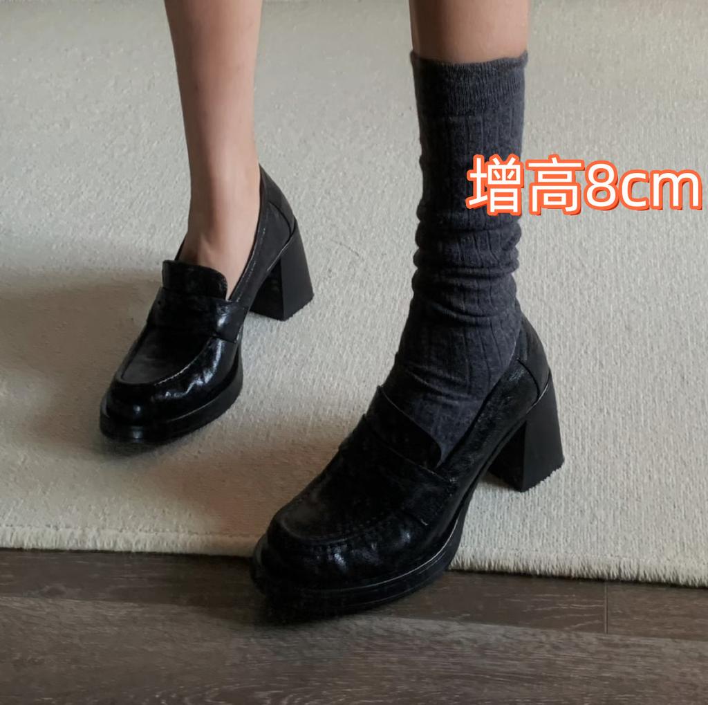 Schafslederversion~ Leder dicker Absatz schwarz retro pendeln Ein-Pedal-Slipper Damen 2025 neue kleine Lederschuhe Einzelne Schuhe