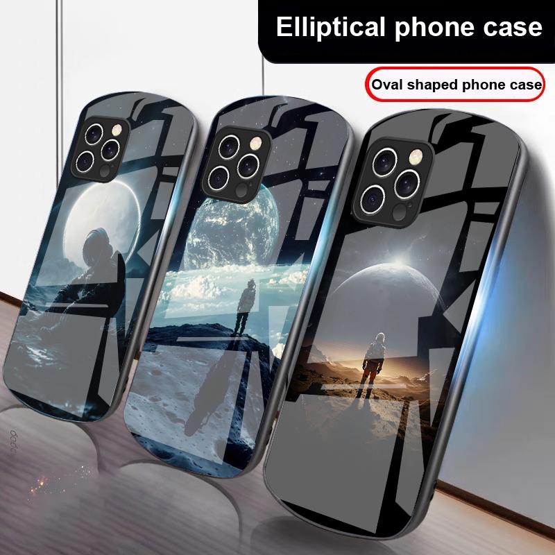 Red Moon Explorer For IPhone 16 Pro Max 15 Pro 14 13 12 Mini 11 XS Max XR 7 8 Plu SE 2022 Elliptical Glass Phone Case