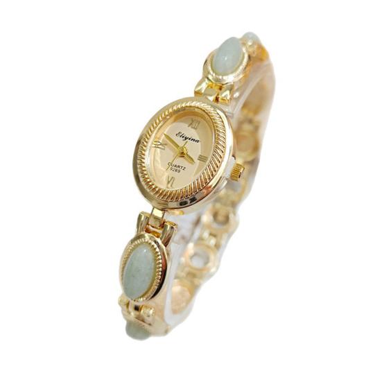 Ladies Vintage Bracelet Watch Retro Oval Dial Quartz Wristwatch Elegant Faux Gemstone Dress Watch for Office Date Party