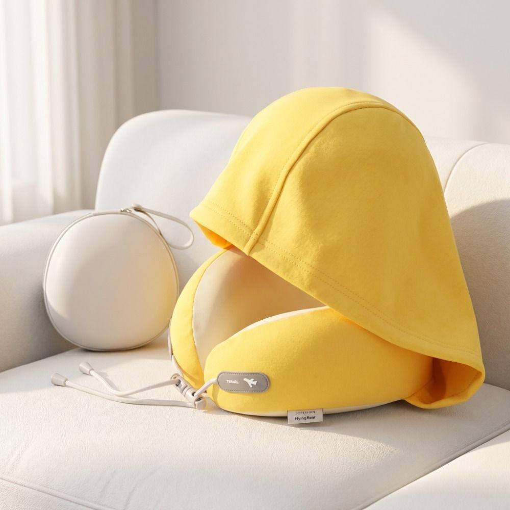 Soft Hooded Neck Pillow Portable U-Shaped Pillow Nap Travel Pillow Airplane