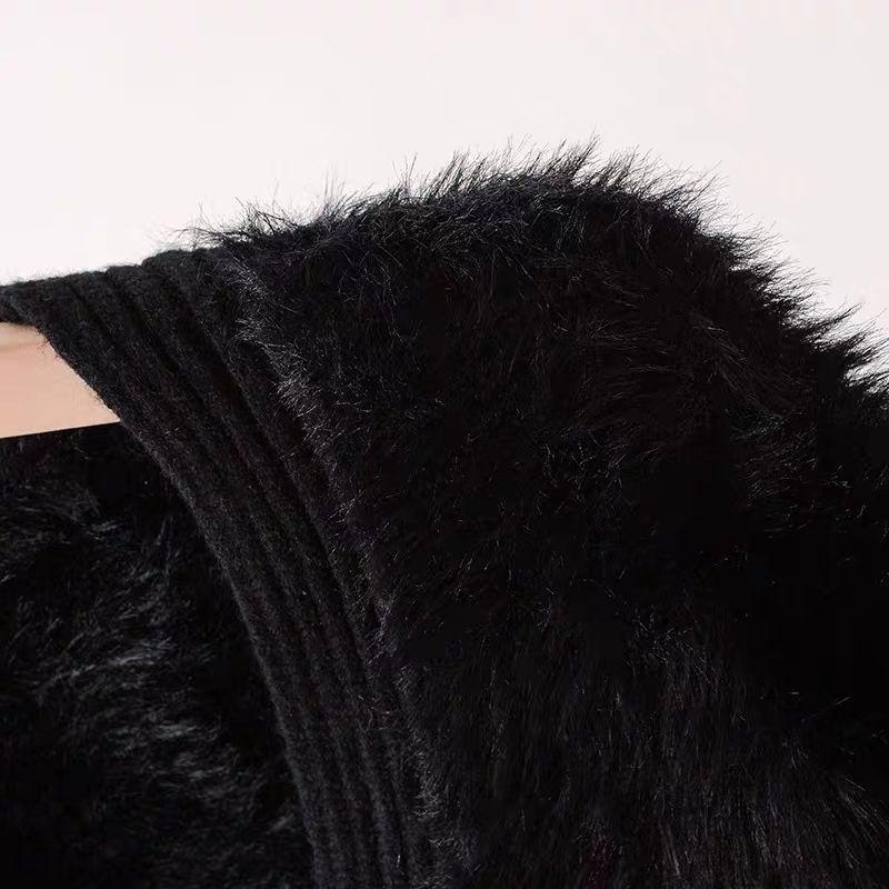 Autumn Winter Women V-neck Single Breasted Imitation Mink Fur Mohair Soft Knitted Sweater Cardigan Coat Jacket