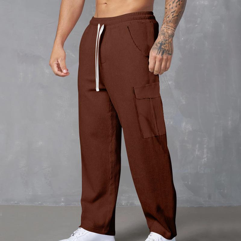 

Spring and Fall Men s Straight Loose Heavyweight Corduroy Pants Drawstring Wide-leg Pants Men S Casual Pants Clothing Work Pants Leisure Trouser 3XL темно-коричневого кольору