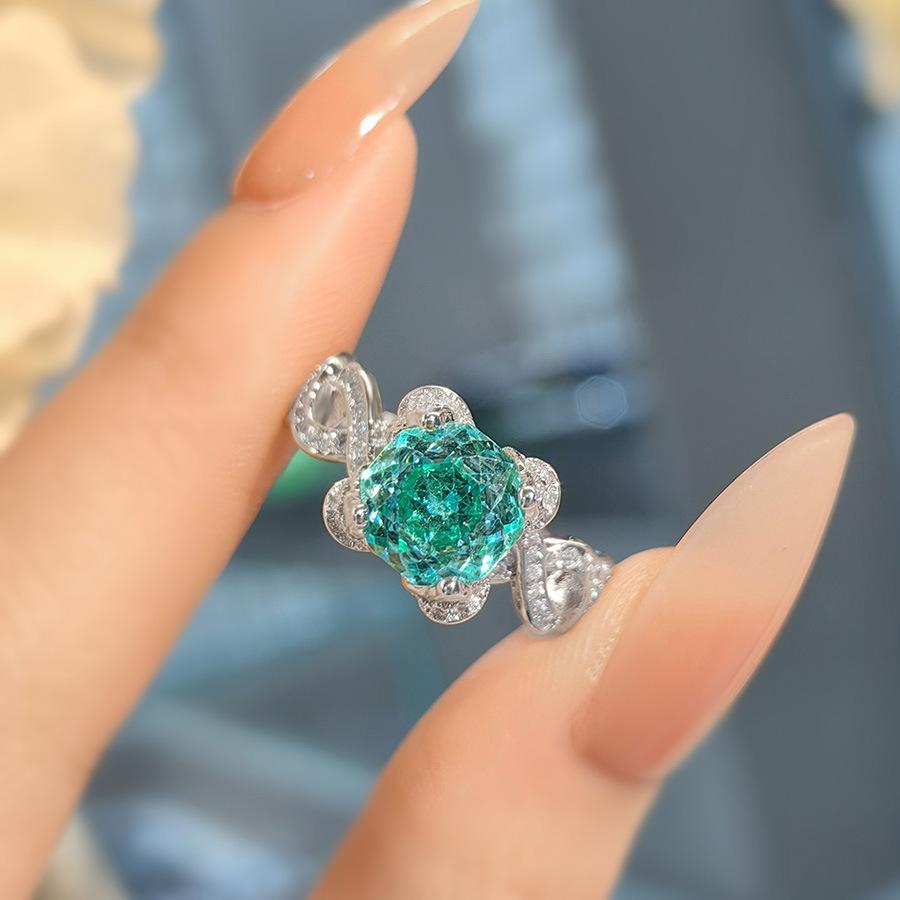 Octagonal Millennium Rose Cut Paraiba Necklace Pendant With High Carbon Diamond Colorful Diamond Stud Earrings Pink Diamond Ring Women