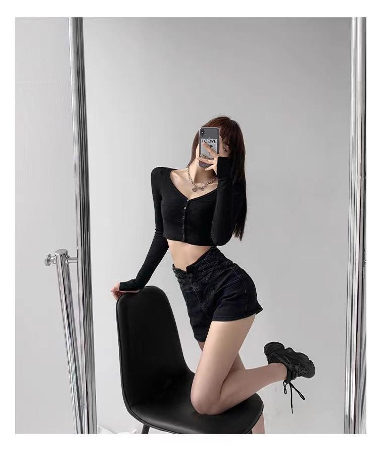 Women's Light Blue High-Waist A-Line Denim Shorts: 2025 Korean Summer Style, Elastic Waist, Casual Black Wide-Leg Design