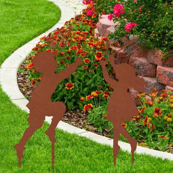 1 Pair Silhouette Art Model Little Boy Girl Shape Character Silhouette Art Ornament Garden Decor Stakes