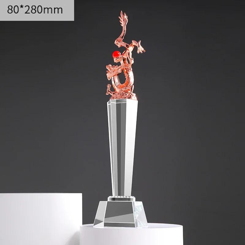Customized Dragon Shaped Crystal Trophy Annual Meeting Awards Excellent Employee Souvenirs Home Decor Crafts Lettering Medal 1Pc