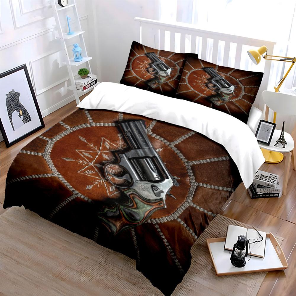 Vintage Revolver Decor Set Bedding Set With 1 Duvet Cover 2 Pillowcases Single Double King Queen, Gift