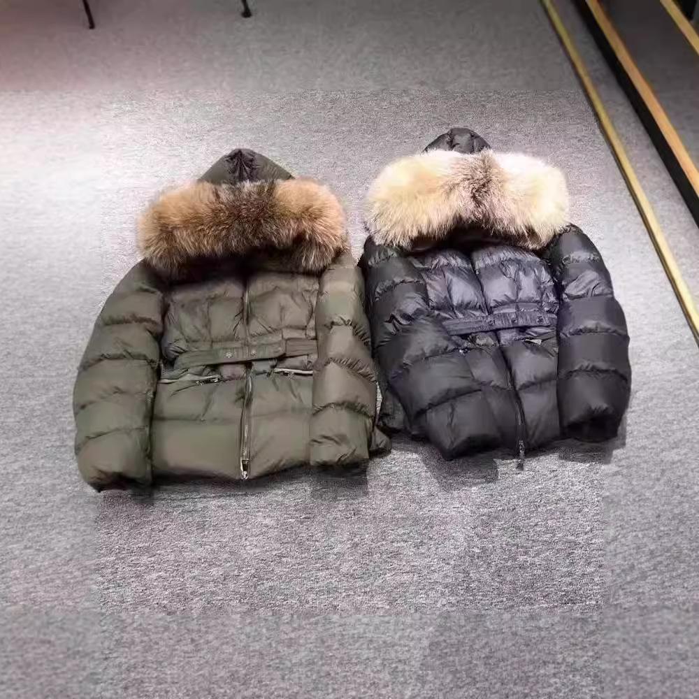 New National Standard White Duck Down Short Down Jacket Women's Clothing Waist Jacket Fox Big Fur Collar Hooded and Thin New Black