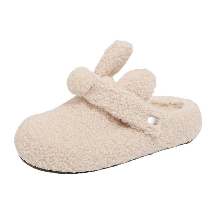 2025 autumn and winter warm bag head half slippers women wear cute girl style small thick bottom two wear fluffy slippers
