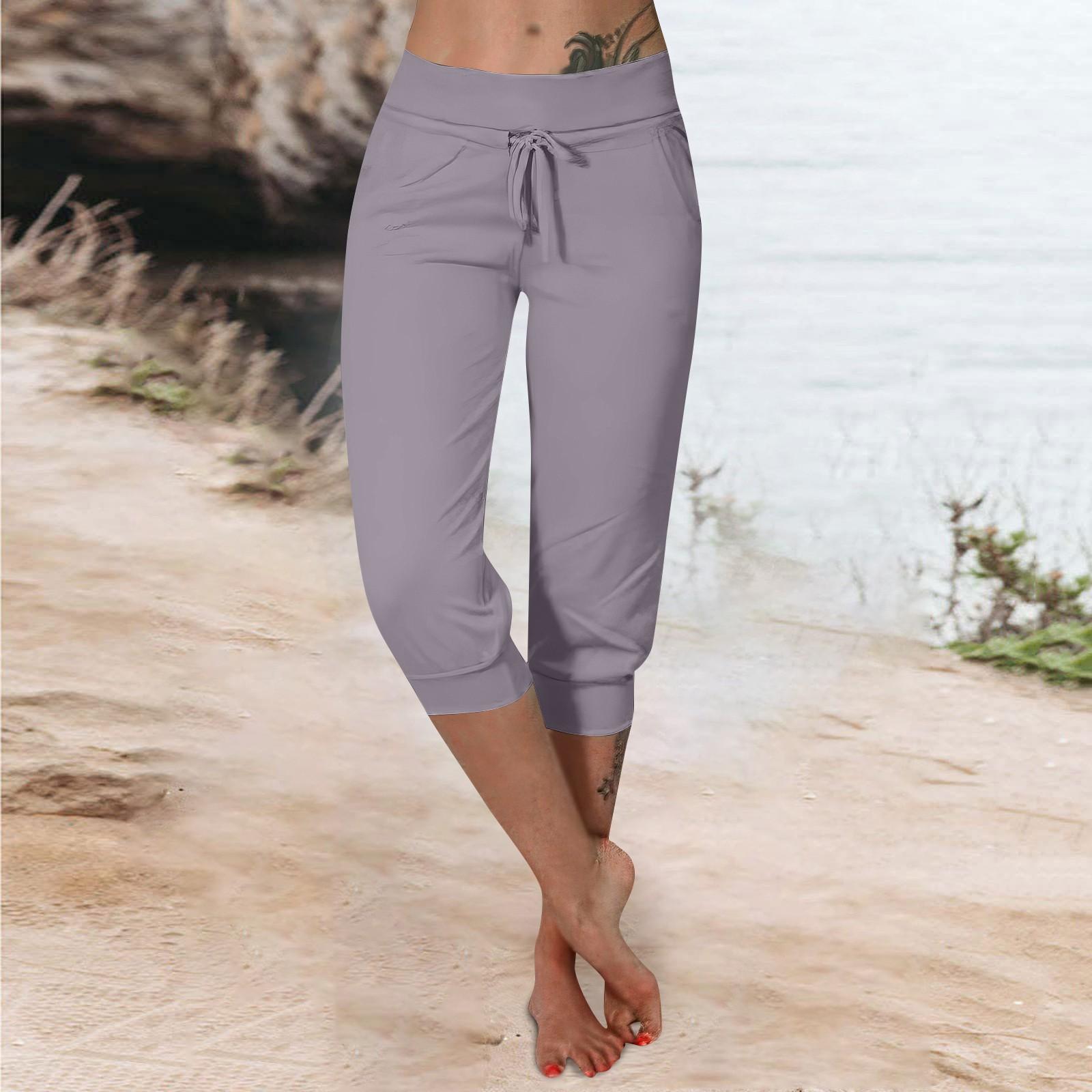 

Штани для жінок, укорочені шорти для жінок, нові літні повсякденні еластичні модні повсякденні штани L світло-сірий колір