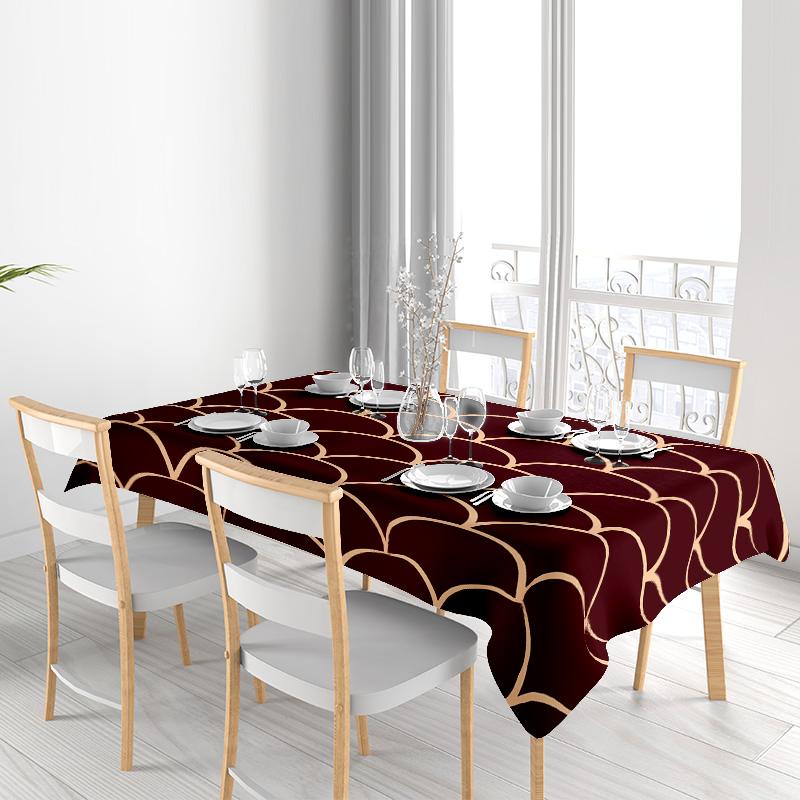 Modern Geometric Dining Tablecloth with Gold Floral Print for Home Decoration 180x240cm