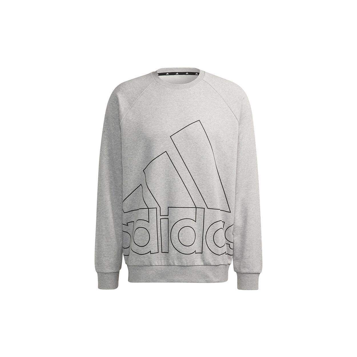 Men s adidas Big Lo Swt Ft Logo Printing Casual Sports Round Neck Light Grey HB5087 XS