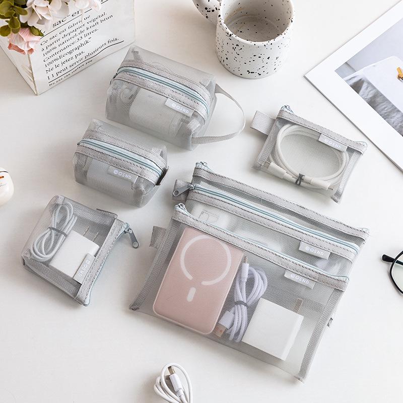 Transparent Mesh Storage Bag for Cables, Coins, Cards, Keys & Earphones