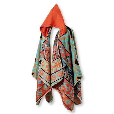 Hooded Outdoor or Everyday Cold Protection Cloak, Blanket, 135x150cm, Poncho, Cape, Stole, Throw, Unisex, Loungewear, Wear, (Orange)