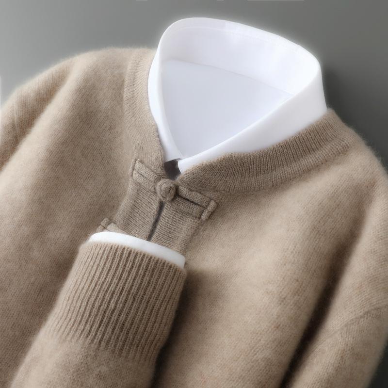 

Men s Stand Collar Frog Button Wool Knitwear Top - Autumn/Winter Collection M