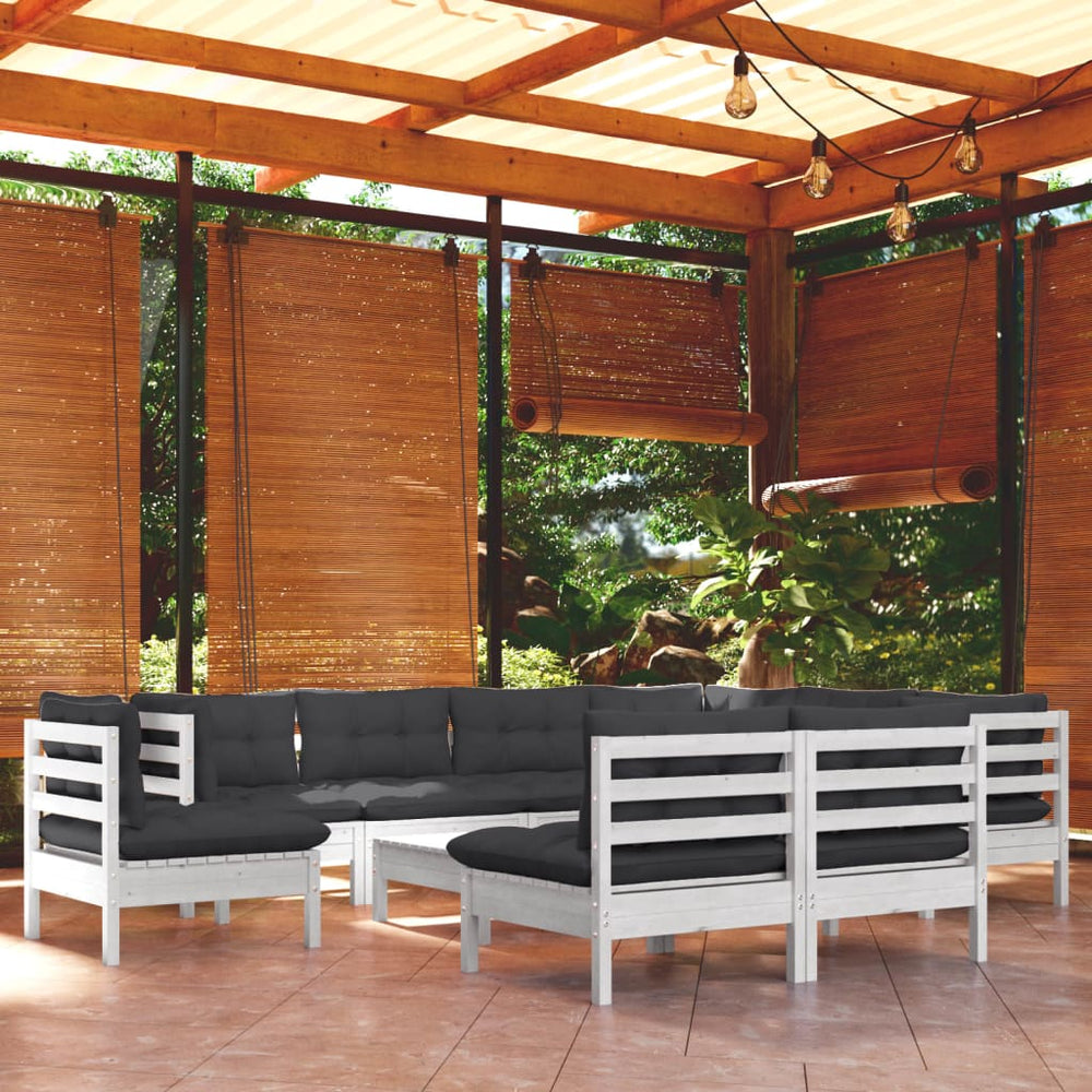 Salon de jardin 10 pcs avec coussins  bois de pin massif