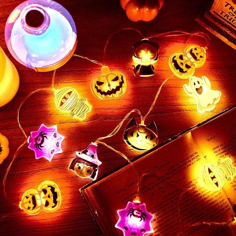 Halloween Party LED String Lights Ghost, Pumpkin, Cat and Spider Web Decorative Night Lights Halloween Decorations