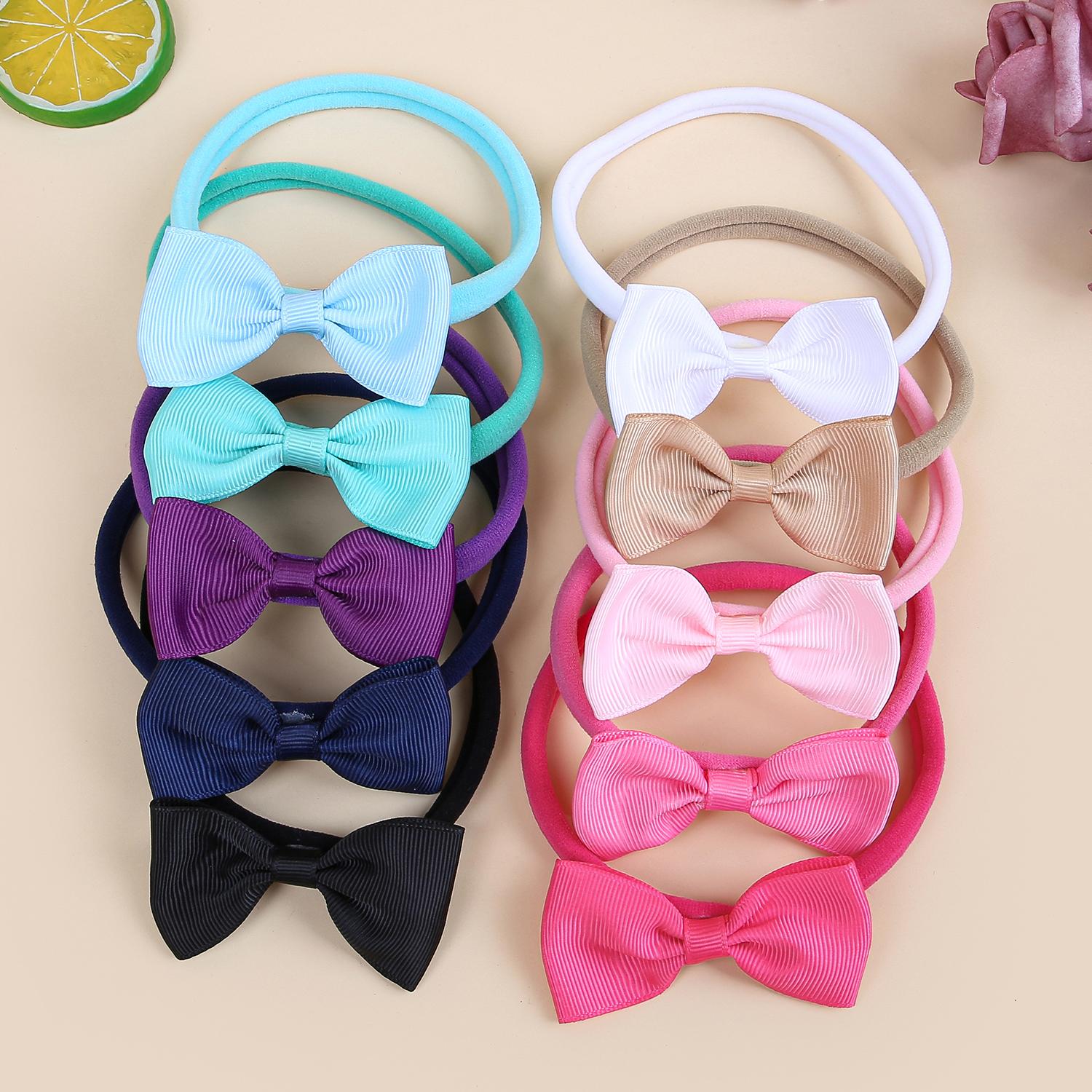 

10 шт. 3-дюймовые ленточные банты для волос с повязкой на голову, нейлоновые повязки на голову для маленьких девочек, эластичные мягкие резинки для волос для тюрбана, детские аксессуары для волос
