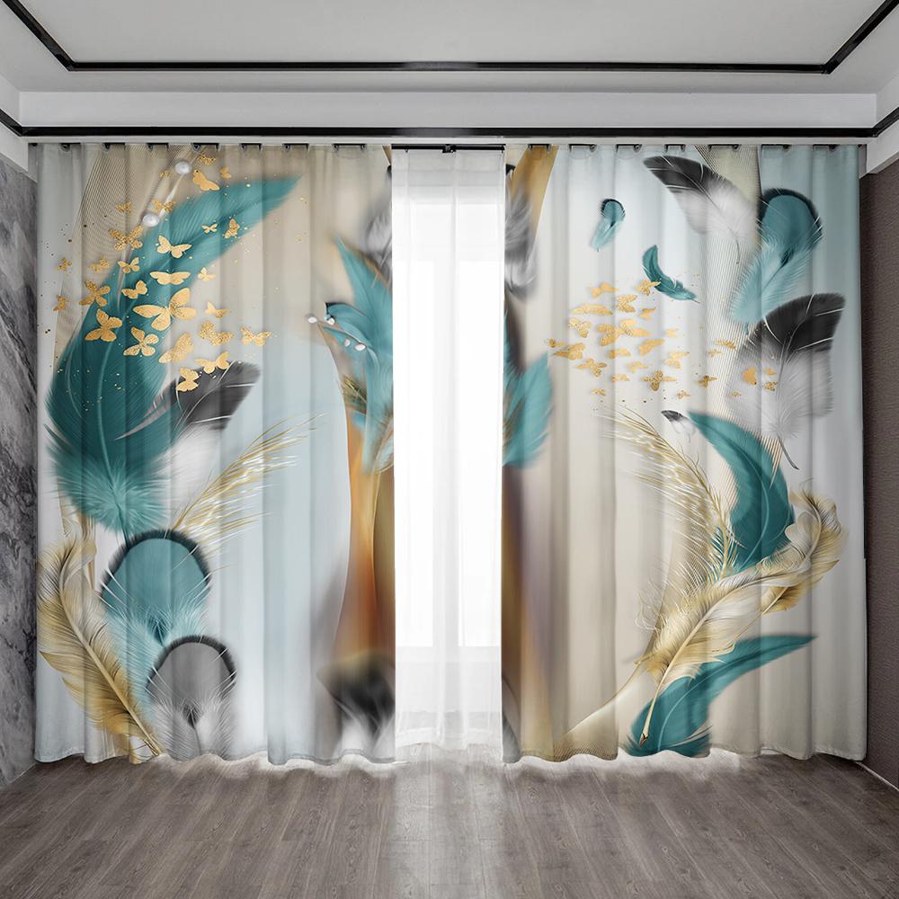 

2 шт. Шторы для украшения дома, фон с перьями и карманами для штор, кухня, кофейня, гостиная, балкон 75x166cm&Without mount