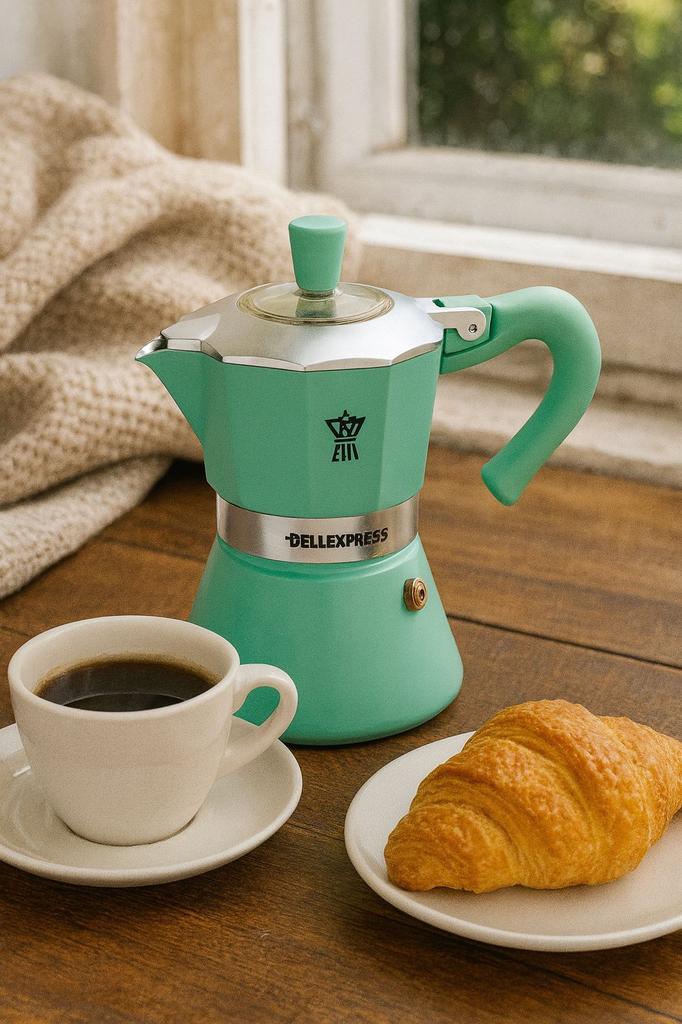 Caffettiera italiana - PEZZETTI - BELLEXPRESS - Alluminio - 6 tazze - Tutti i fuochi incluso induzione - Turchese