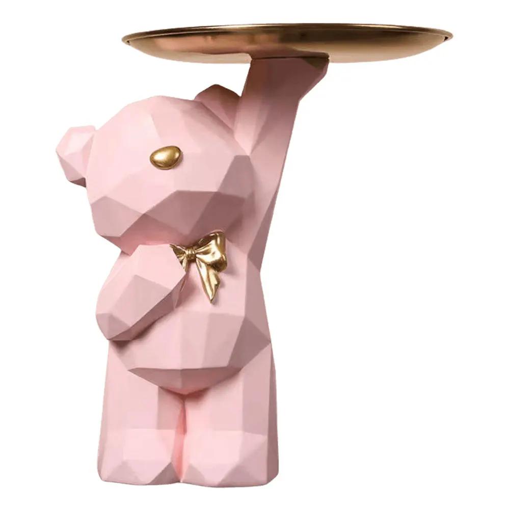 Geometric Bear Key Holder Figurine Entrance Crafts Resin Desk Decoration Candy Sundries Household Supplies for Home Living Room