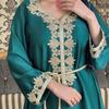 Ramadan Muslim Gold Embroidery Dresses Abayas Dubai Casual Kaftan Robe Ethnic Costumes with Long Sleeve for Womens