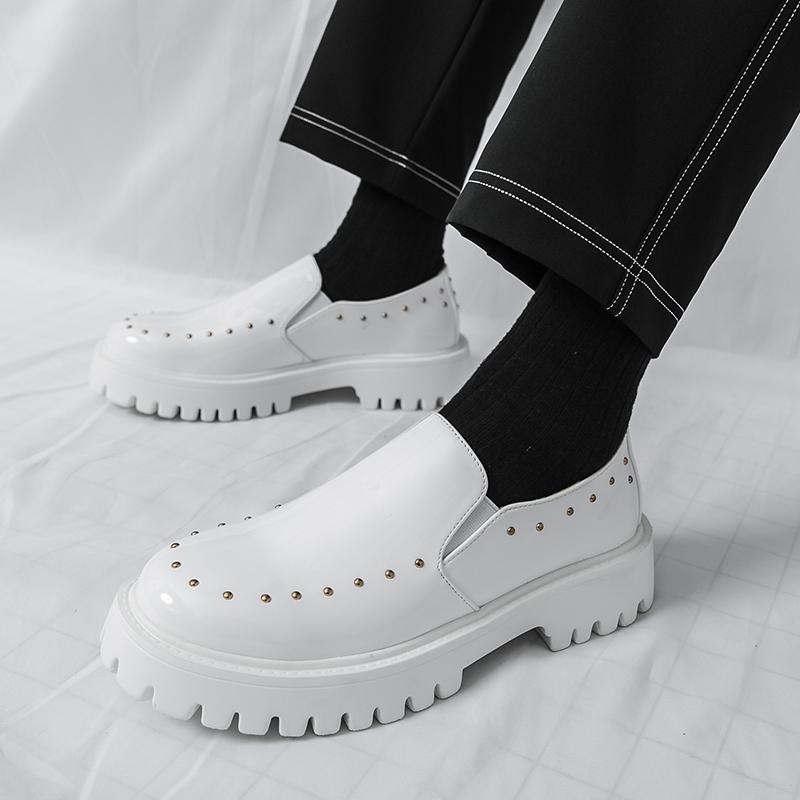 Fashion Lacquer Leather Men's Shoes Trendy Minimalist Black and White Style Fashion Party Daily Office Work Outdoor Street Shoes New