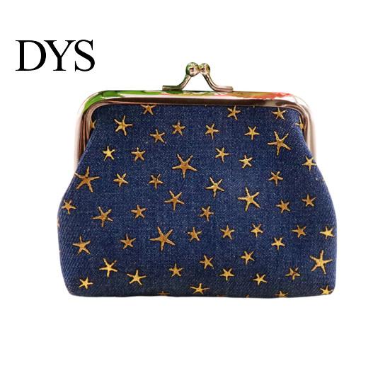 Lipstick Sample Holder Golden Star Coin Purse, Women Denim Change Kiss Retro Style Pouch Lock Closure for Folded Cash Coins Cards Bag