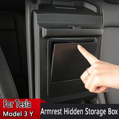 1pc ABS Car Armrest Holder Box Center Console Organizer Armrest Hidden Storage Box for Tesla Model 3 Y 2017- Accessories