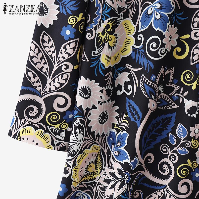 ZANZEA Women Spring Shirt Collar Long Sleeve Printed Shirt Straight Pants Two Piece Sets