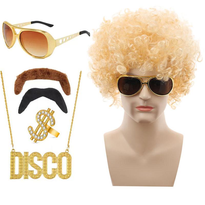 Stylish Punk Wig Set With Colorful Disco Glasses And Unique Necklace For Themed Parties