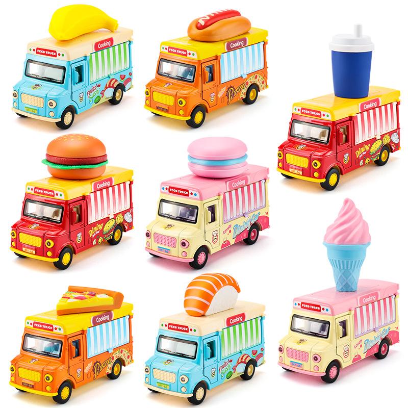 1/36 Alloy Toy Cars, Creative Decorative Models of Car Food Trucks with Sound and Light, for Children Girls and Boys