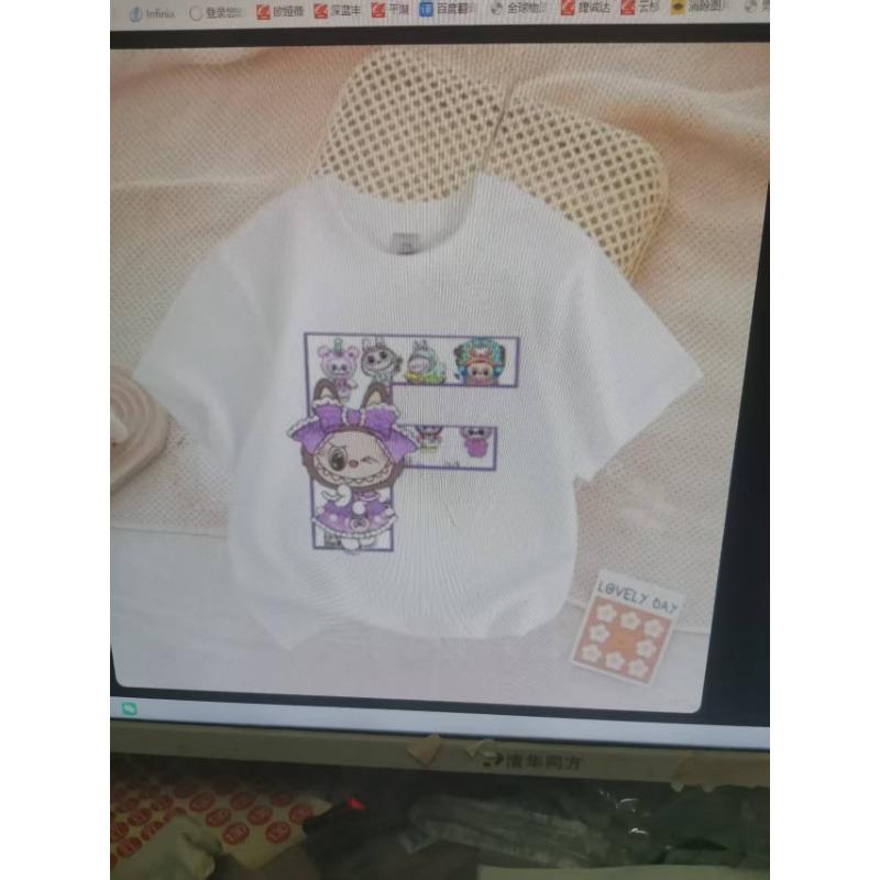 Cute Labubued Letter Printed T-shirt Cotton Summer Outdoor Wear Short Sleeve Girls Clothes Top Cartoon Children Clothing Toddler