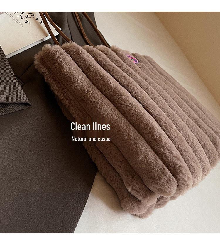 Women's Large Capacity Furry Tote Bag - Versatile Cross-Border Commuter Handbag
