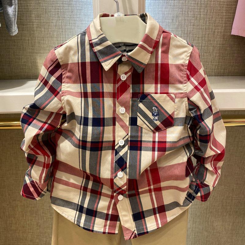 

New Boys Korean Plaid Long Sleeve Shirt - Lightweight, Spring/Autumn Fashion 120 cm хаки