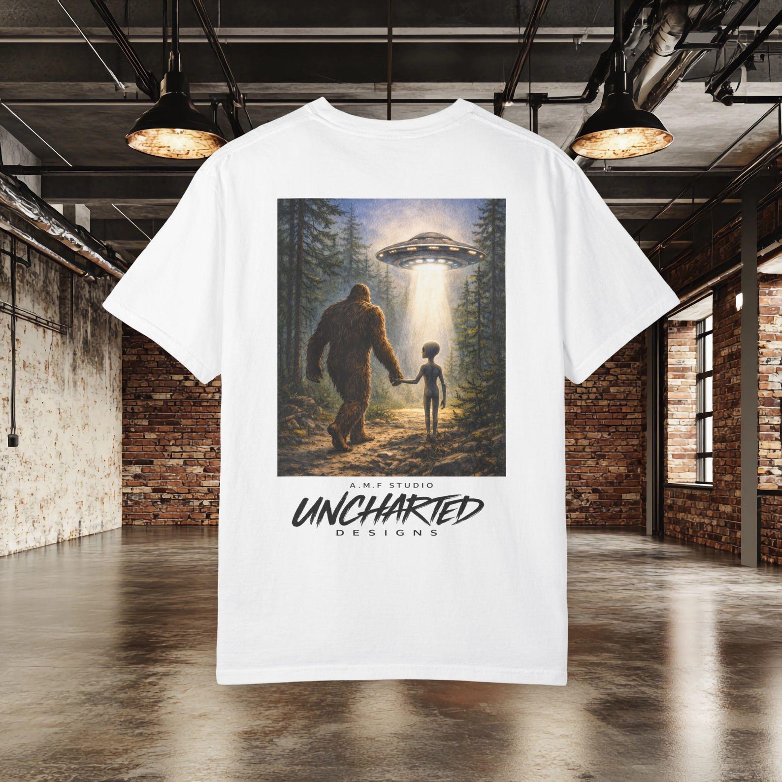 Bigfoot Alien UFO Shirt, Sasquatch Alien Abduction Tee, Funny Cryptid Shirt, Bigfoot Gift, UFO Believer Shirt AMF Studio Uncharted Designs S