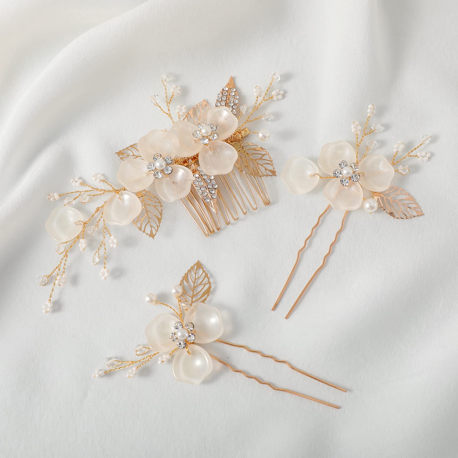 

Haodeliy Hair Ornament Headpiece Set with Comb and Handmade Bridal Hair Wedding Flower Hair Perfect for Entrance and Suitable for Kimono 3-Piece