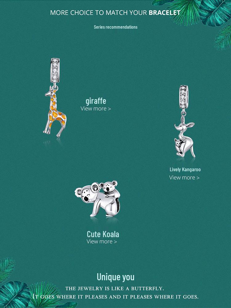 S925 Silver Ziyun Oil-Dripped Spotted Giraffe Pendant: Handmade Cute Animal Bracelet Bead