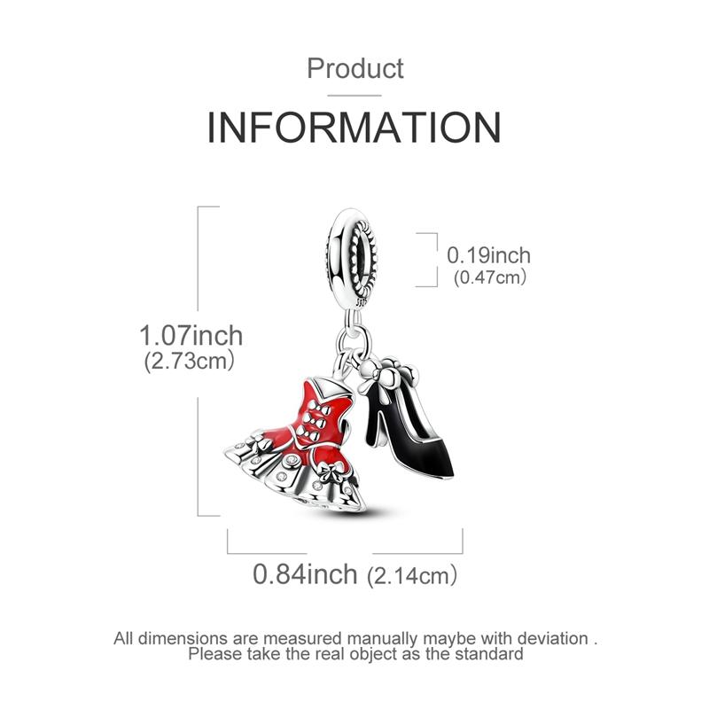 Copper Red Dress High Heels Pendant Charms Jewellery Fit Original Bracelet Necklace For Women Diy Gift