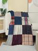 Vintage Indigo Patchwork Flaneldecke Retro Karomuster Streifen Überwurf Weich Gemütlich für Rustikale Wohnkultur Warmes Sofa Couch Geschenk