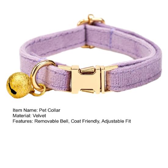 קולר חתול מתכוונן קולר חיות מחמד רך עם פעמון נשלף קולר חיות מחמד בצבע אחיד לכלבים קטנים חתולים גורים טיולים בחוץ בטיחות
