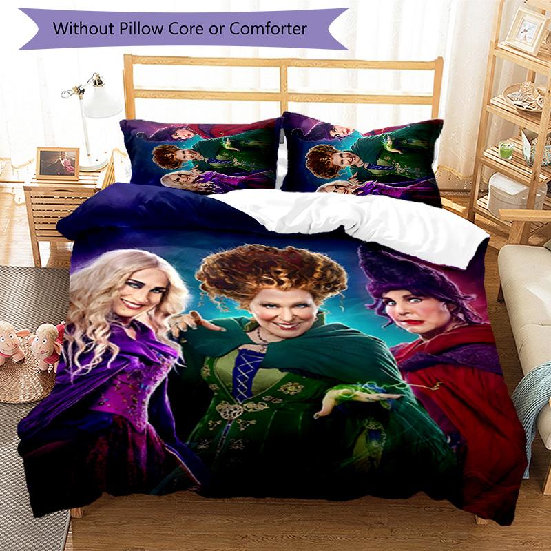 Hocus Pocus 3pcs Bedding Set Duvet Cover Closure Includes 1 Duvet Cover & 2 Pillowcases for All Seasons Bedroom Home Dorm Decor