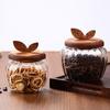 Striped Borosilicate Glass Jar with Acacia Lid & Spoon for Tea, Grains, Cereal Storage
