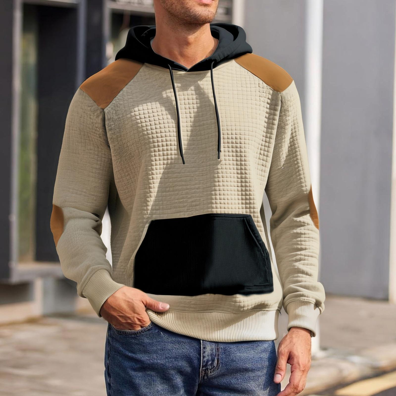 

Мужская уличная повседневная толстовка с капюшоном свободного кроя, в стиле колор-блок, с большими карманами XL хаки