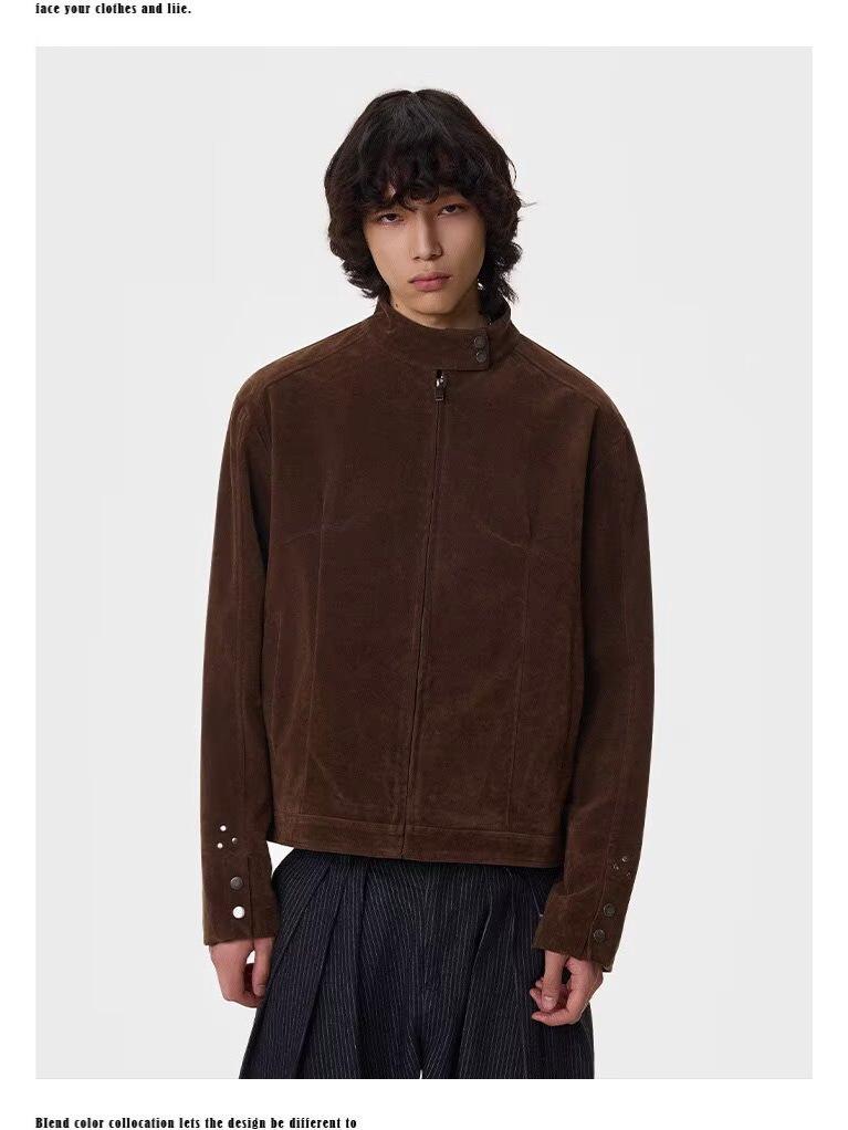 Unisex Retro Coffee Suede Harrington Jacket - Autumn Collection